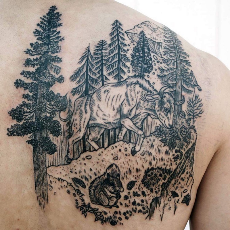 tattoo rücken Wald